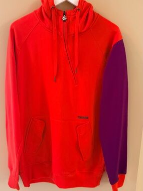 Volcom Orange Pullover Technical Activewear Hoodie Sweatshirt Medium